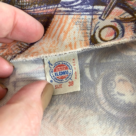 Vintage 70s Retro Abstract Print Polyester Button Down EUC - Picture 10 of 10